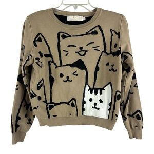 Lizette Collection Cat Sweater Sz L Fits S - L Crazy Cat Lady Preppy Novelty